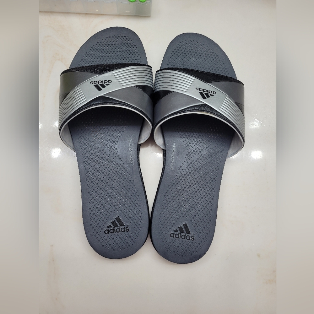 Adidas Gray and Black Slides Size 7
